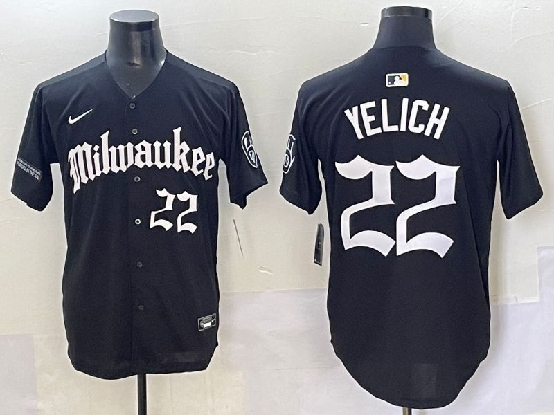 Men 2025 Milwaukee Brewers #22 Yelich Black Five generations Joint Name Nike MLB Jersey style 10->milwaukee brewers->MLB Jersey